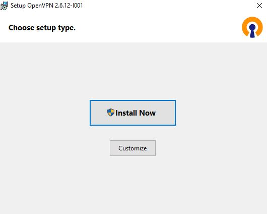 OpenVPN client setup. Click 'Install Now'.